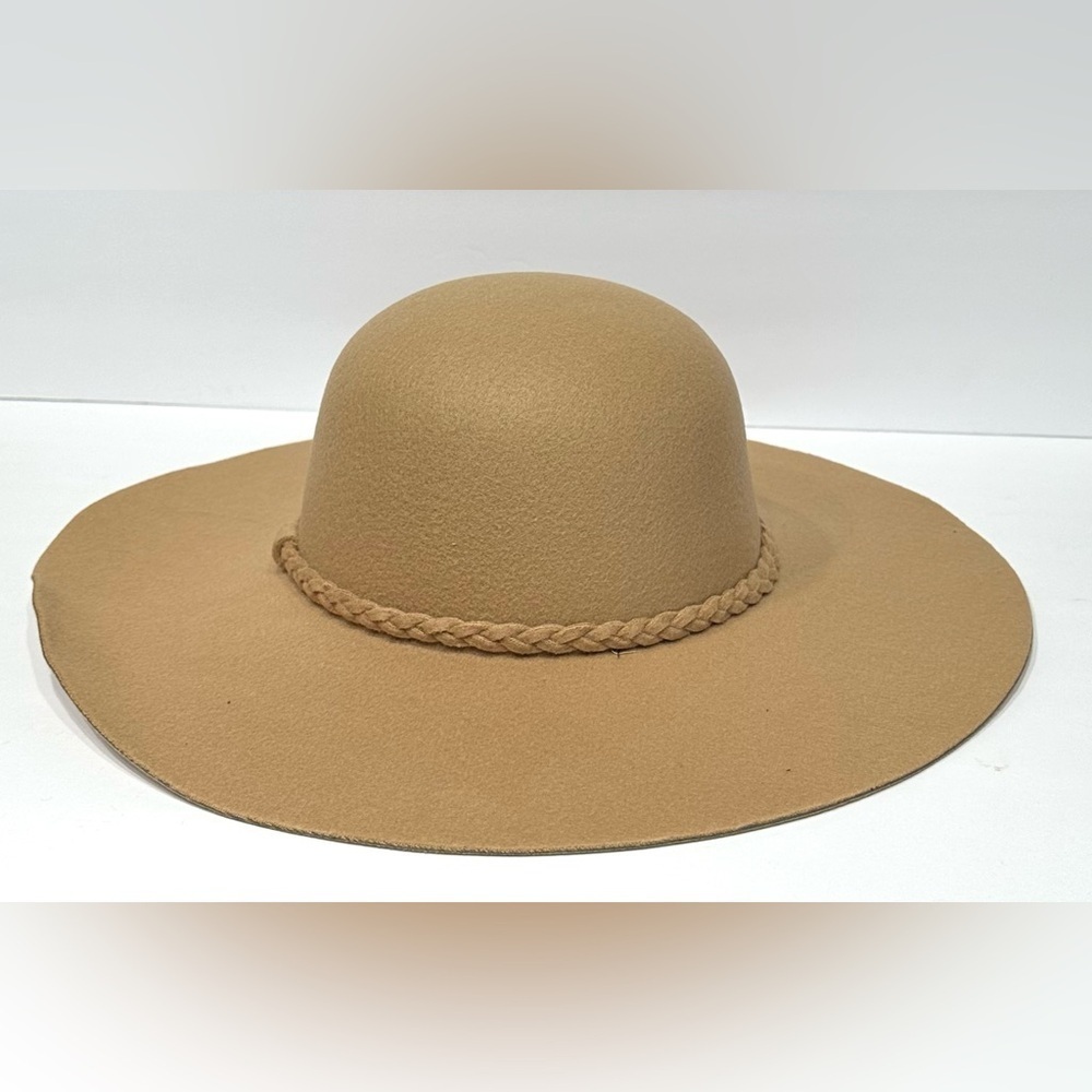 Sun Hat Headwear Womens Fashion Belted Felt Floppy Beige Beach Hat